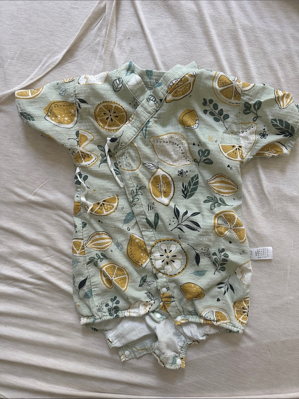 Baby Lemon Print One-Piece Bodysuit - Mint Green